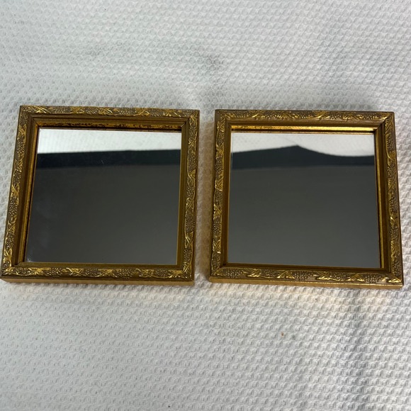 Home Interiors & Gifts Other - VTG Home Interiors & Gifts Grapevine Gold  Square Wall Mirrors Set of 2 6"